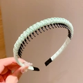Light green woven anti-slip headband with black teeth combs for girls and kids - Cyan