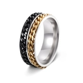 Bague spinner homme en titane avec maillons de chaîne noirs et dorés, style punk - US 7 / Or & Noir
