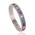 Rainbow gemstone bracelet with micro-pave diamonds on silver-tone metal band - Silver Base Colorful Zircon