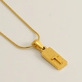 Gold plated stainless steel square sandblasted pendant necklace with letter T charm - Letter T