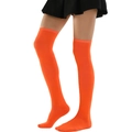 Vibrant orange over-the-knee socks with ribbed cuffs for women high tube dance wear - L (Height 52cm) / Orange Red