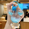 Blue Mickey shaped keychain with liquid glitter, beads, and beige figure character - PVC Sitting Bear - Blue