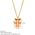 Golden stainless steel necklace featuring a white gift box pendant with red bow design - Gift Box Style (G8)