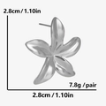 Macro view of 304 stainless steel flower stud earrings showing size and weight details - Polished Silver Pair / Silver
