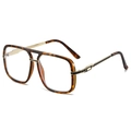 Chic tortoiseshell square oversized sunglasses with gold metal temples and clear lenses - Tea Leopard Frame