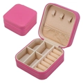 Pink portable jewelry box with velvet lining and multi-compartment storage case - Rose Red