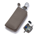 Custodia per chiavi auto in pelle taupe con grana litchi e cerniera argentata - Cachi Scuro