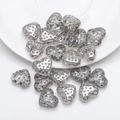 Smoky grey transparent heart glass pendant with silver polka dots for DIY jewelry - Smoke Gray