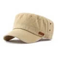Washed cotton cadet hat for men in khaki color with side ventilation holes and leather patch - Adjustable / Khaki