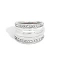 Silver wide band stainless steel ring with double rows of sparkling cubic zirconia stones - US 6 / Double Row Zirconia Wide Band Style (PB756) / Silver