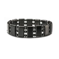 Detailed view of irregular hematite beaded bracelet with rectangular and spherical beads - Wide 3-Row Beads