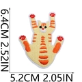 Detailed view of yellow tabby cat embroidery patch with precise size measurements - Yellow Striped Playing Cat Style