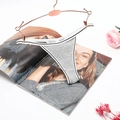 Gray ribbed low-rise cotton thong on rose gold hanger with fashion magazine and floral decor - S (30) / Gray