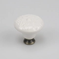 White ceramic cabinet knob with embossed flower motif and bronze base for drawers - High Base / White