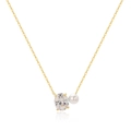 Elegant gold necklace with oval zircon and pearl pendant, minimalist jewelry design - White Zircon - Gold Color