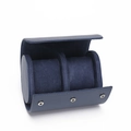 Dark blue PU leather travel watch roll with velvet lining for two watches storage - 2 Slots Cross Pattern Blue