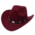 Weinroter Western-Cowboyhut aus Filz mit dekorativem silbernem Concho-Lederband - M / Burgunderrot