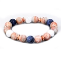 Multi-colored 10mm beaded bracelet with orange marble beads and rose gold spacers - Multicolor Mixed Round Beads (ML-XYNSB00148-10mm Bracelet) / 10mm Bead Diameter