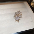 Vue rapprochée de la bague étoile en argent et zircons dans son écrin en velours - 11# Bague-Argent