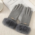 Women's warm winter gloves in grey with plush faux fur cuffs and touch screen fingers - Gold Label De-Velvet / Gray