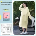 Reusable thick white EVA hooded raincoat for adults with drawstring and elastic cuffs - New Coconut Milk White Color Adult Drawstring Style [150g 18-mil Frosted Extra Thick]