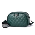 Dark green quilted crossbody bag with sunflower metal buckle and wide strap - Dark Green