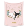 Detail of pink Virgo zodiac tapestry with celestial flowers and constellations - Virgo