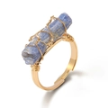 Handmade wire wrapped ring featuring blue natural stone and adjustable gold band - Blue Goldstone