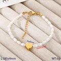 Pulsera de perlas vintage francesa con colgante de corazón dorado y cierre de langosta - Estilo de Colgante de Corazón Dorado de 4 mm (KB207008-Z)