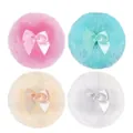 Soft plush baby powder puff set with satin bow in pink, green, yellow, and white colors - Set of 4 / Mix 4 Colors