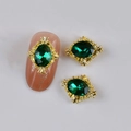 Green oval gemstone nail charm with vintage gold hollow frame for manicure design - Gold Vintage Hollow Emerald Oval