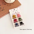 6-piece mini hair claw clips in Morandi colors including pink and blue on a card - Mini Hair Clip Set (005#) / Set of 6