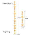 Asymmetric long daisy floral earrings in 18k gold plated stainless steel finish - Gold Asymmetric Style (JDEW2402012)