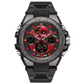 SAMDA dual display sports watch with red skull motif and black resin strap - 6087 Black Red Men's