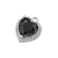 Macro view of a black heart zircon pendant with clear stones in a silver setting - Silver/Black Zirconia