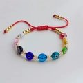 Ethnic style colorful evil eye beaded bracelet with red adjustable braided rope and gold beads - Colorful Evil Eye Beaded Style