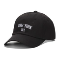 Classic black baseball cap featuring white New York embroidery and breathable eyelets - Black