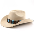Beige suède western cowboyhoed met turquoise kralenband en vintage metalen ornament - M(56-58cm) / Licht Kameel