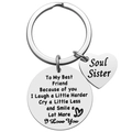 Porte-clés sœur en acier poli avec breloque cœur Soul Sister et texte sur l'amitié - Plaque Ronde Sœur Avec Cœur B / Argenté