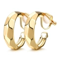Detailed close-up of golden C-shaped ear clips featuring a hammered metal texture design - Gold Hammered C-Shape