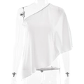Elegante top blanco de un hombro con corte ajustado y manga asimétrica en maniquí claro - L / Blanco