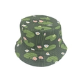 Detail of a dark green bucket hat featuring elegant lotus flower and lily pad prints - M (56-58cm) / Dark Green Frog Lotus