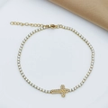 Gold-plated tennis bracelet featuring a micro-pave zircon cross charm and adjustable chain - Bracelet No. 5 (B0058)