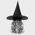 Cappello da strega nero con parrucca grigia lunga per costume cosplay Halloween - Cappello da Strega con Parrucca
