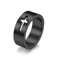 Brushed black stainless steel ring featuring a cutout cross design for men and women - Size 7 / Black Men's Style
