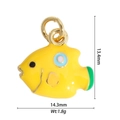 Detailed view of colorful enamel fish pendant with dimensions 13.4mm by 14.3mm - DZY-2951