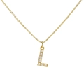 Classic 18k gold plated necklace with a small pearl-studded letter L pendant - L