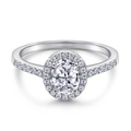 Classic 925 sterling silver ring with oval halo zircon and pavé setting on the band - US Size 5 / Silver-Oval Halo Pave Ring (TL-040)