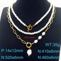 Layered gold paperclip chain and white faux pearl necklace with Baroque style pendant - Multi-layer Paperclip Chain and Pearl Layered Style(KN288218-Z)