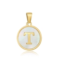 Golden round 18k pendant with white mother of pearl inlay and letter T design - Letter T Style